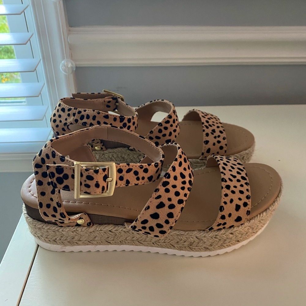 SODA cheetah print espadrilles